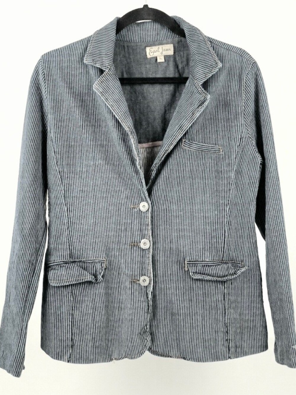 Earl Jean Railroad Stripe Blue Cotton Denim Lightweight Blazer Jacket M